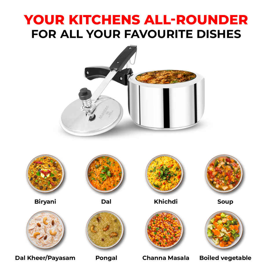 Master Stainless Steel Inner Lid Pressure Cooker 2 L, Gas and Induction Stove Compatible