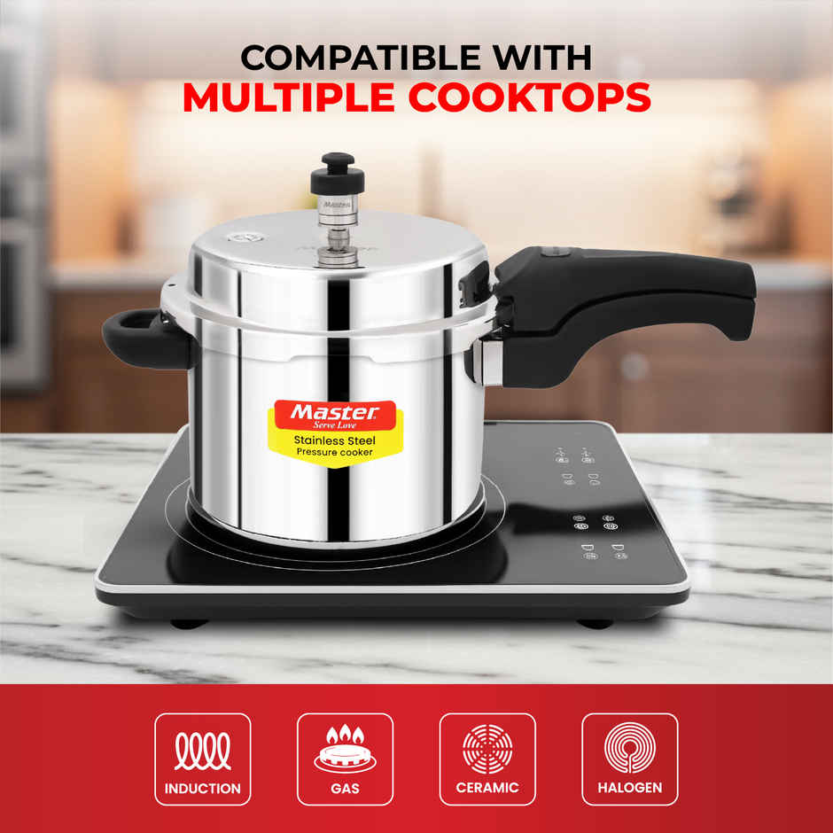 Master Stainless Steel Outer Lid Pressure Cooker 3 L, Gas and Induction Stove Compatible