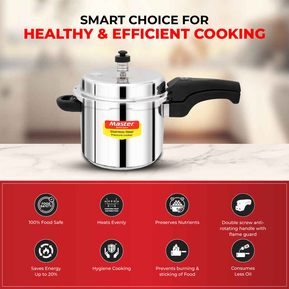 Master Stainless Steel Outer Lid Pressure Cooker 5 L, Gas and Induction Stove Compatible