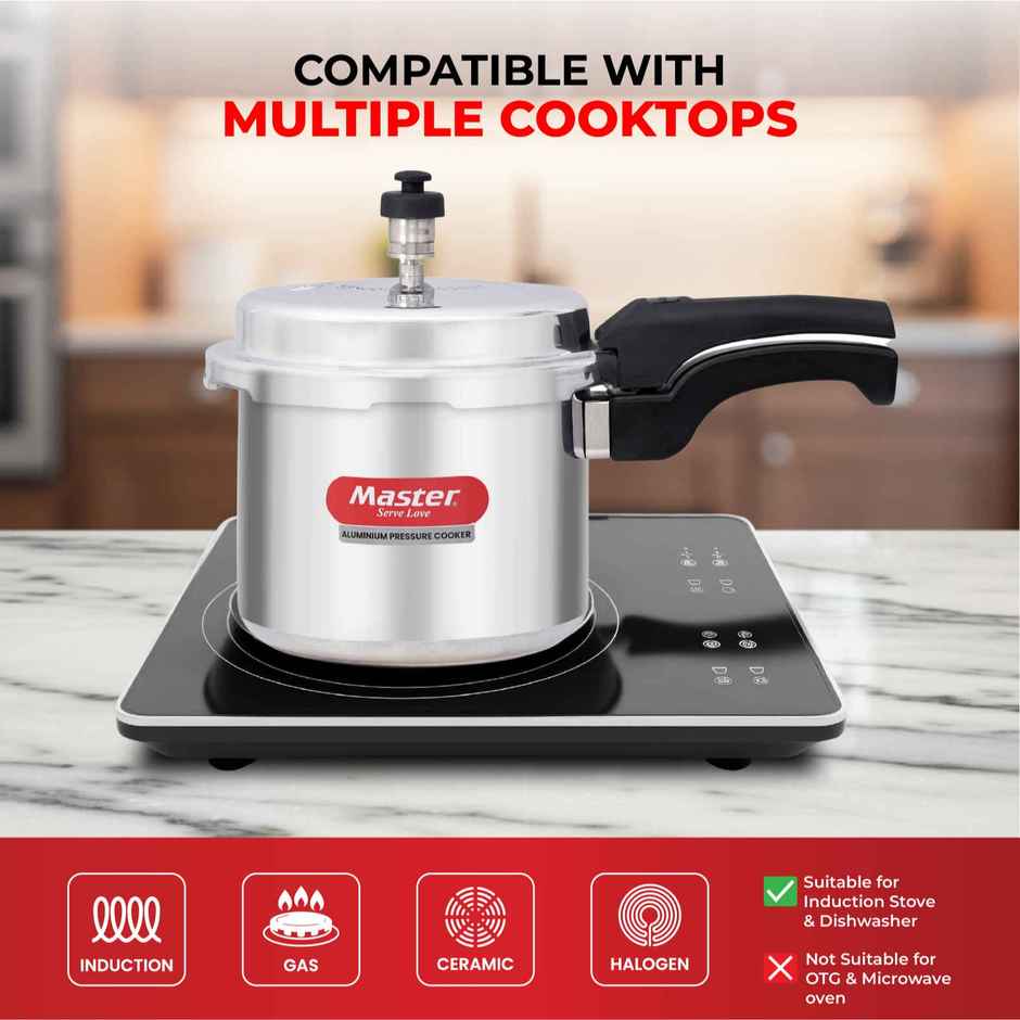 Master Aluminium Outer Lid Pressure Cooker 3 L, Gas and Induction Stove Compatible