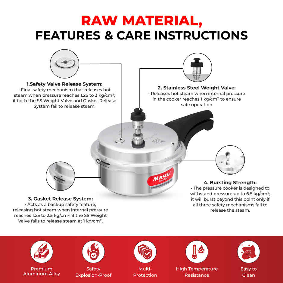 Master Aluminium Outer Lid Pressure Cooker 2 L, Gas and Induction Stove Compatible