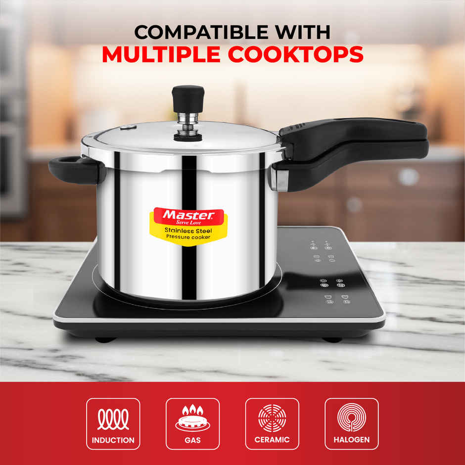 Master Stainless Steel Flat Outer Lid Pressure Cooker 5 L, Gas and Induction Stove Compatible