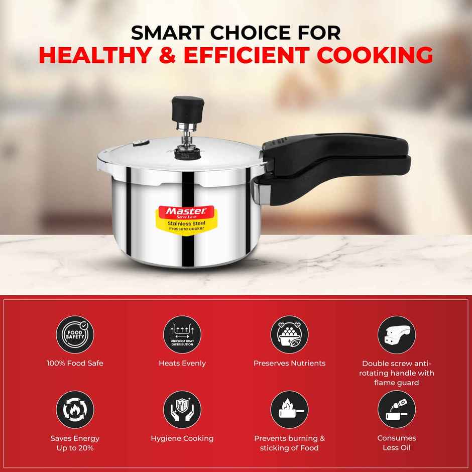 Master Amora Stainless Steel Outer Lid Pressure Cooker 2L, Gas And Induction Stove Compatible