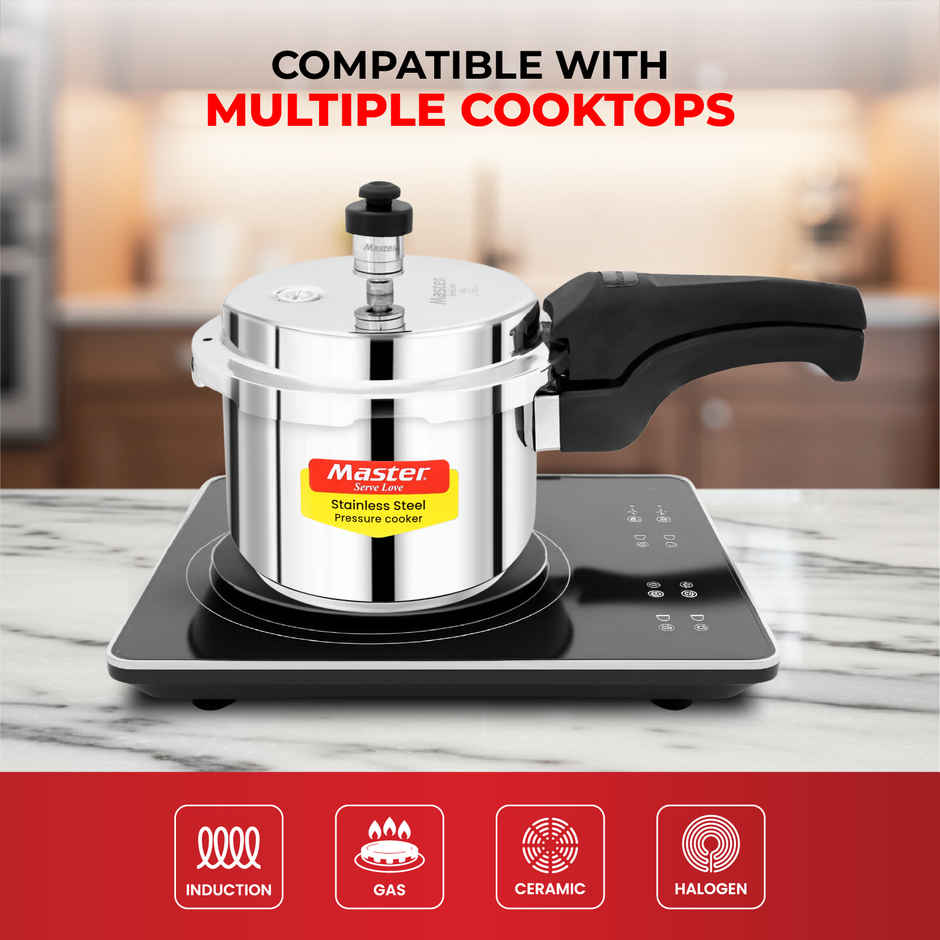 Master Stainless Steel Outer Lid Pressure Cooker 1.5 L, Gas and Induction Stove Compatible