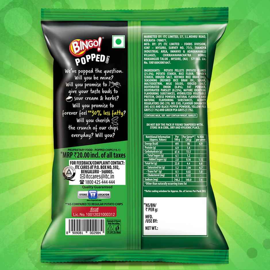 Bingo! Popped Chips Sour Cream & Herbs | Light & Crunchy