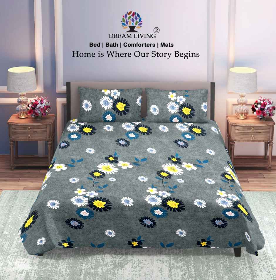 Dream Living Double Bedsheet Set | Grey - 210 x 220 cm