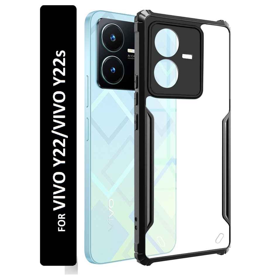 Kwine Case Vivo Y22 / Y22S Back Cover - Black Bordered Transparent Case