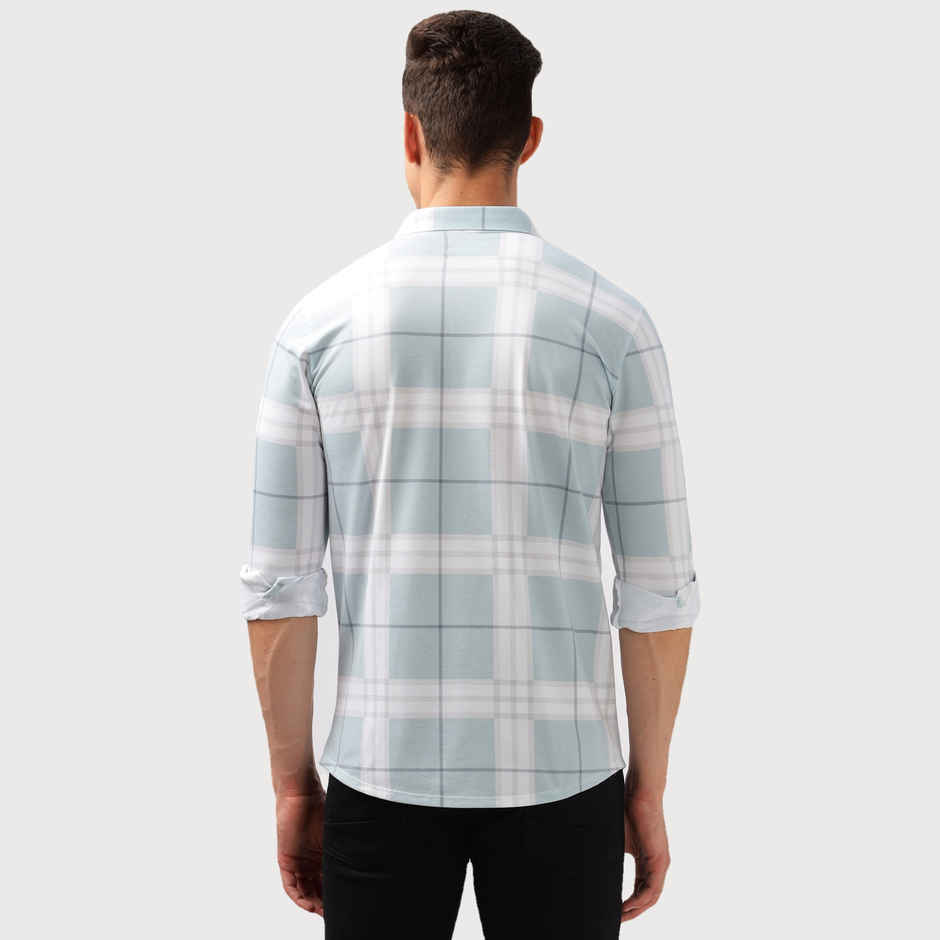 Bullmer Men's Trendy Regular Fit Checked Causal Full Sleeve Shirt | Mint - S