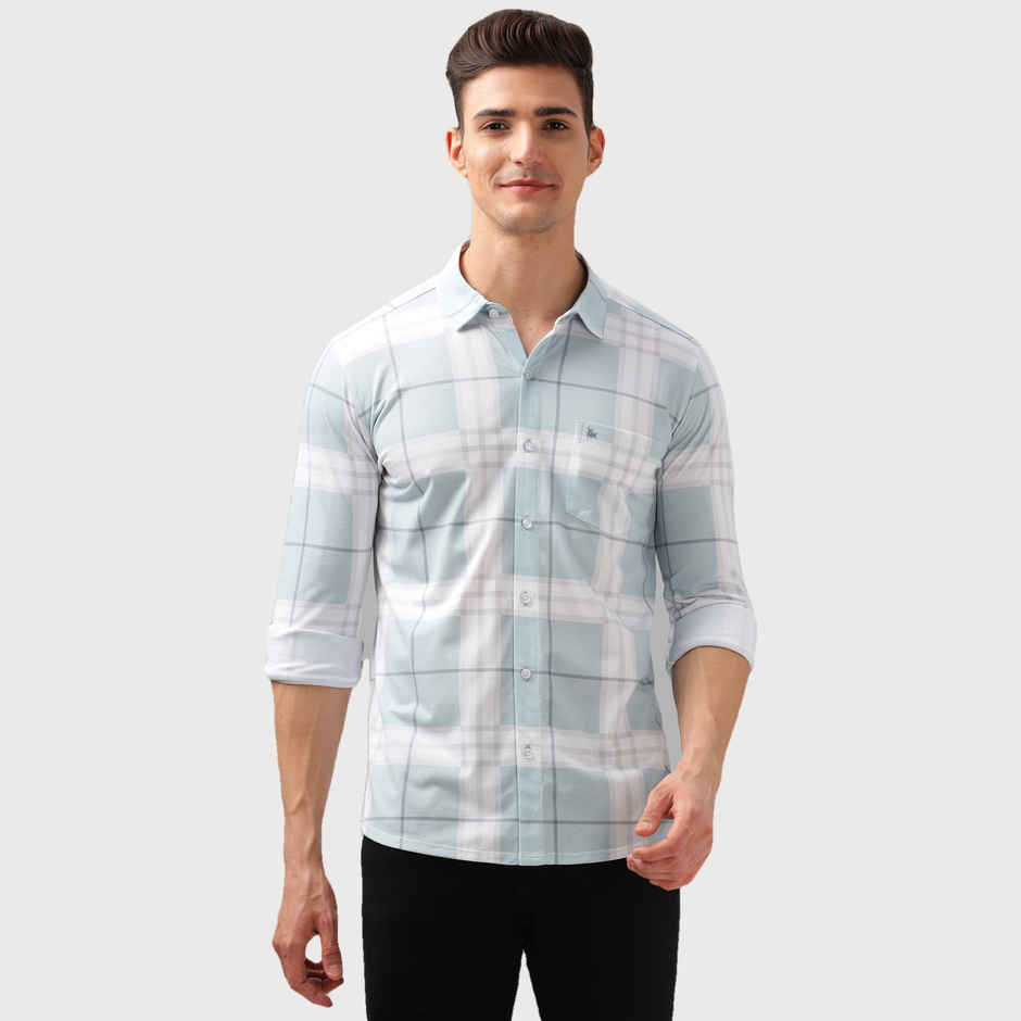Bullmer Men's Trendy Regular Fit Checked Causal Full Sleeve Shirt | Mint - S