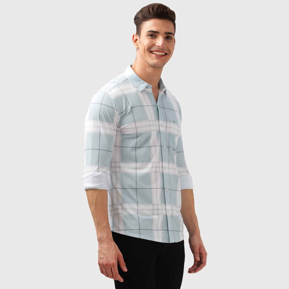 Bullmer Men's Trendy Regular Fit Checked Causal Full Sleeve Shirt | Mint - S