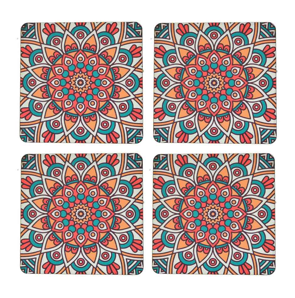 Sanjeev Kapoor by OGGN Vista Printed MDF Coaster Set of 4 - Coffee Mug & Glasses (4 Inch )