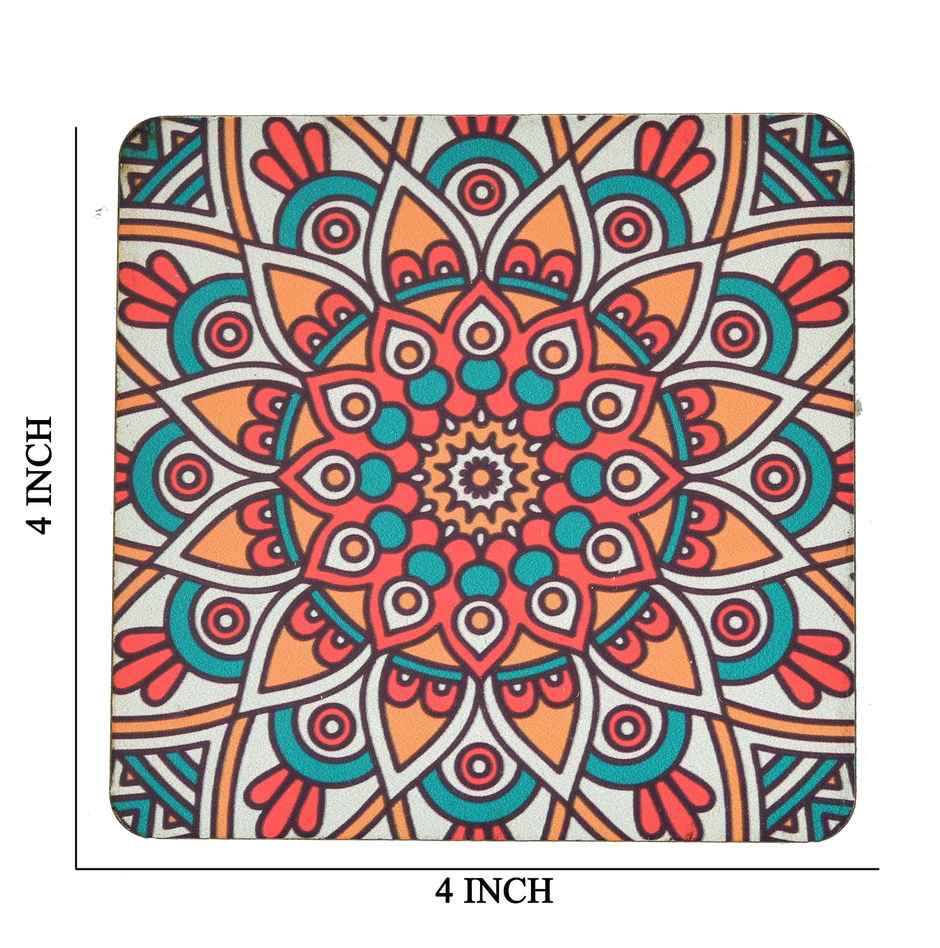 Sanjeev Kapoor by OGGN Vista Printed MDF Coaster Set of 4 - Coffee Mug & Glasses (4 Inch )