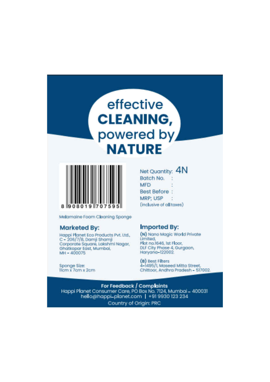 Happi Planet Magic Eraser | Multi-Surface Cleaning Sponge for Walls, Kitchen, Shoes
