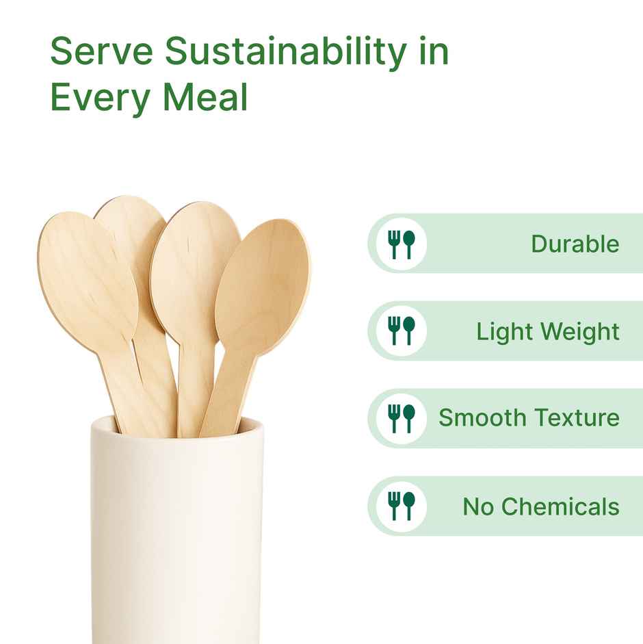 Lazer Multipurpose Disposable Spoons | Wooden Dining Flatware | Eco-Friendly, Biodegradable | 140 mm