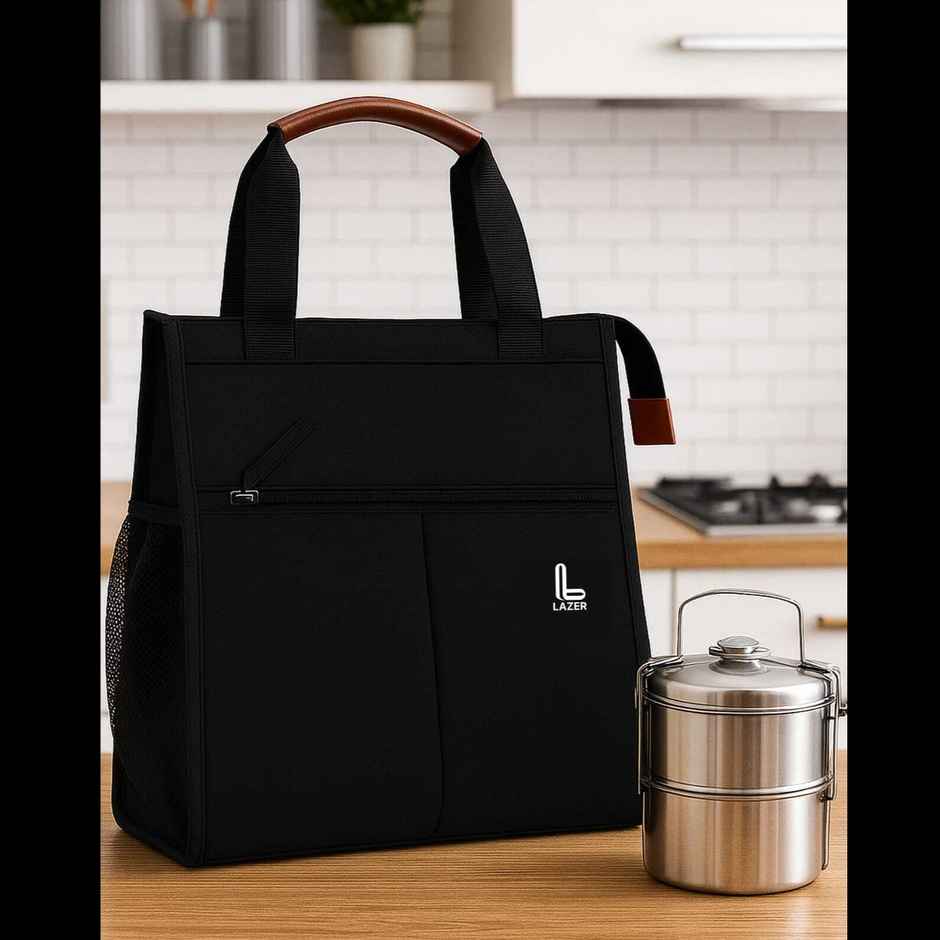 Lazer Insulated Lunch Bag | Waterproof Leakproof Cooler Tote with Pockets | Black