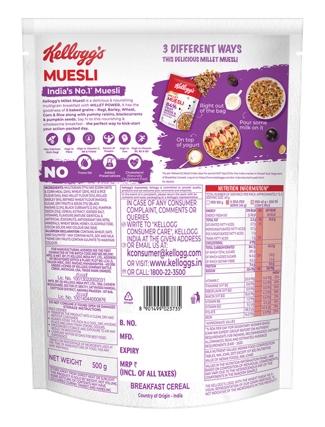 Kellogg's Millet Muesli with 84% Fruit, Seed & Multigrain | High in Fibre