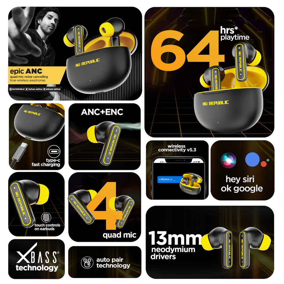 Nu Republic Epic ANC TWS Earbuds (Black/Yellow)
