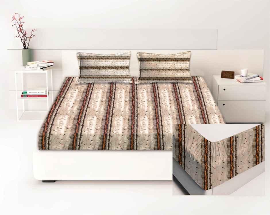 Status Flannel Cosy Fitted Bedsheet | Brown veil Stripe - 220 x 240 cm