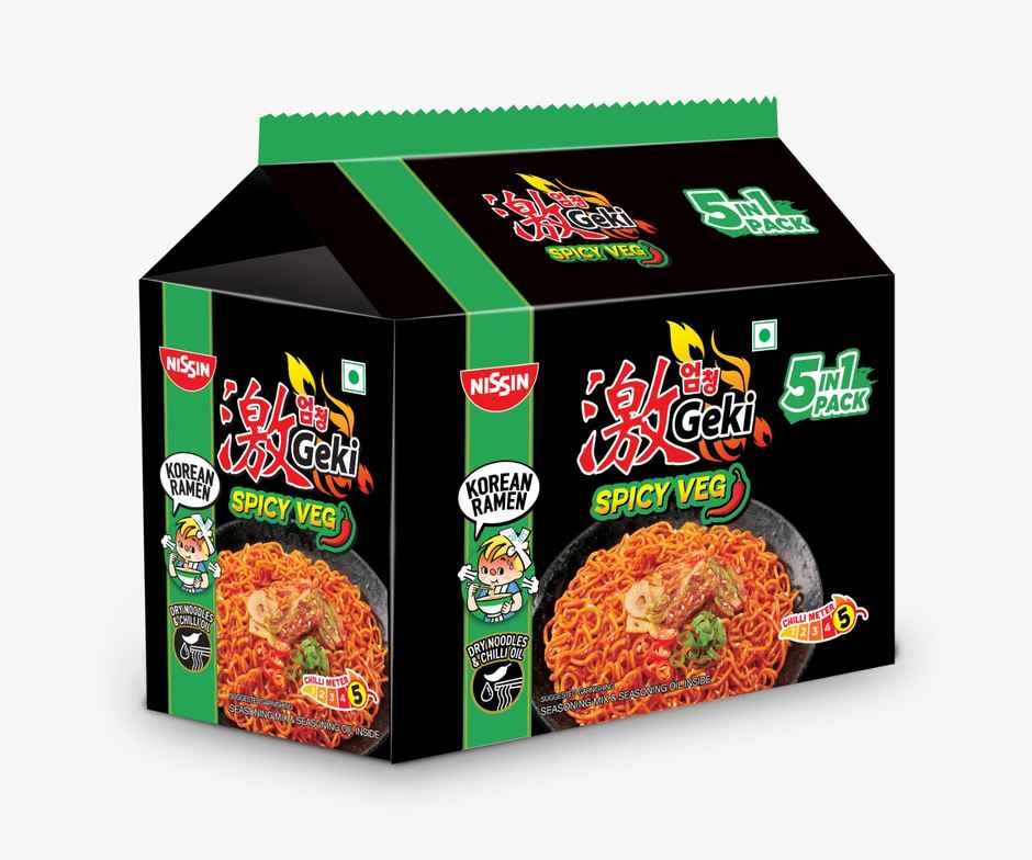 Nissin Geki - Hot and Spicy Korean Veg Flavoured Ramen Instant Noodles | 5 in 1 pack