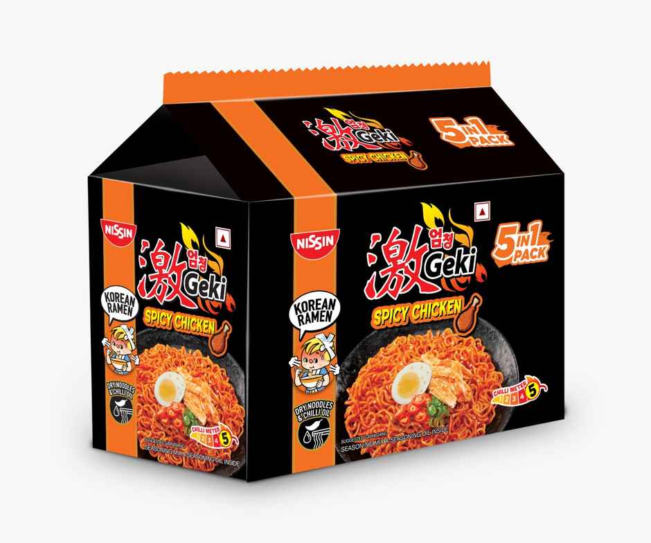 Nissin Geki - Hot and Spicy Korean Chicken Flavoured Ramen Instant Noodles | 5 in 1 pack Combo