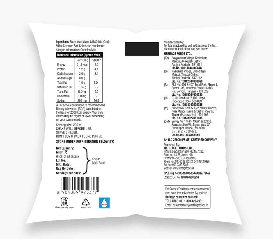 Heritage A-one Probiotic Spiced Buttermilk Combo 