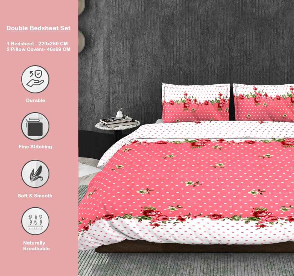 Dream Living 115 GSM Double Bedsheet Set |220 x 250 cm| With 2 Pillow Covers
