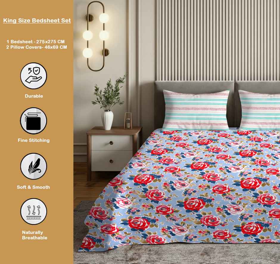 Dream Living 135 GSM King Bedsheet Set |275 x 275 cm| With 2 Pillow Covers