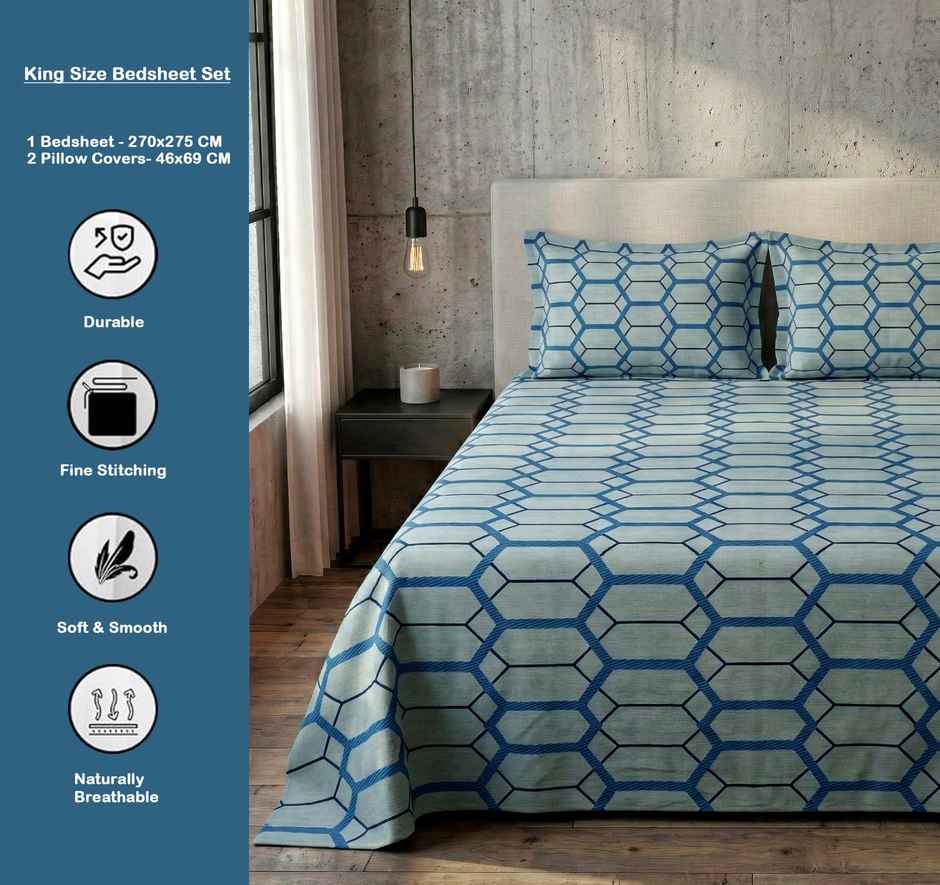 Dream Living 135 GSM King Bedsheet Set |250 x 275 cm| With 2 Pillow Covers