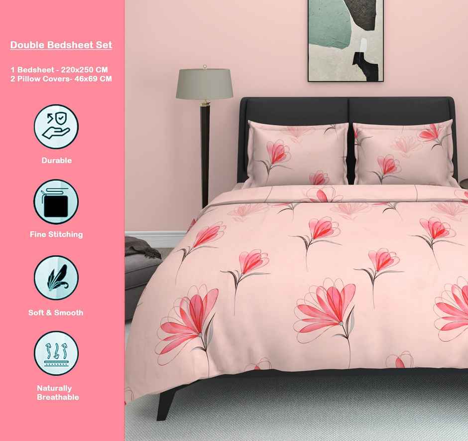 Dream Living 135 GSM Double Bedsheet Set |220 x 250 cm| With 2 Pillow Covers