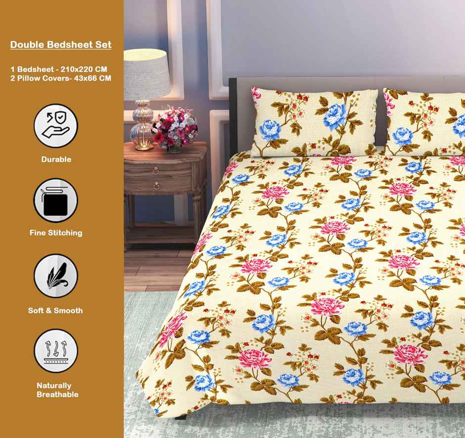 Dream Living Double Bedsheet Set | Cream - 210 x 220 cm