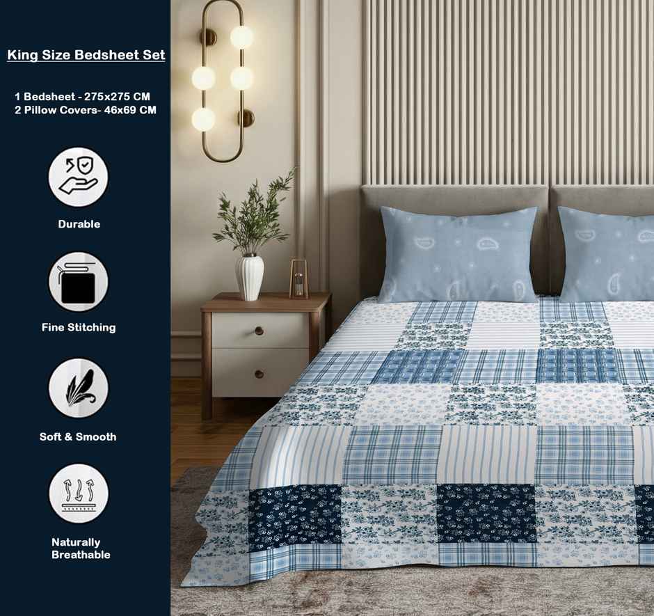 Dream Living 135 GSM King Bedsheet Set |275 x 275 cm| With 2 Pillow Covers