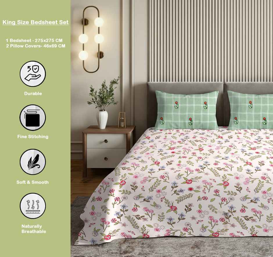 Dream Living 135 GSM King Bedsheet Set |275 x 275 cm| With 2 Pillow Covers