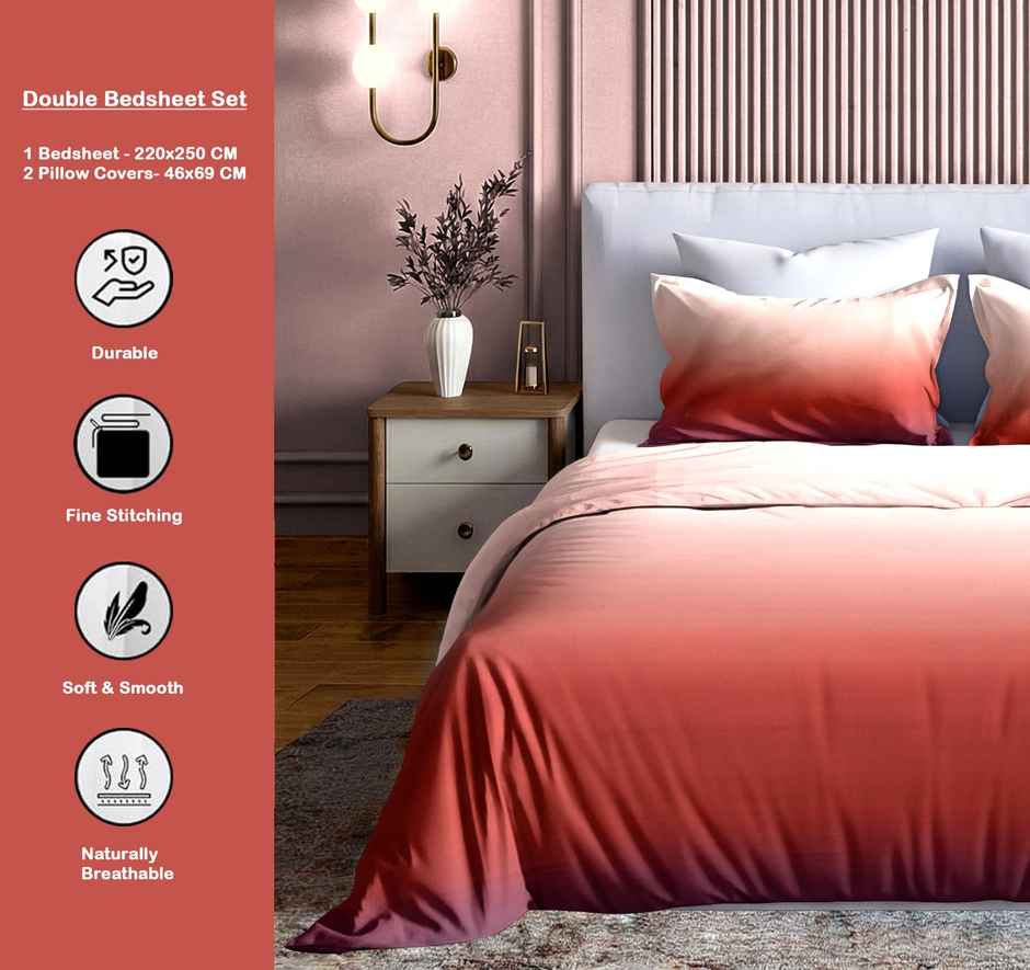 Dream Living Ombrey Double Bedsheet Set | Maroon - 220 x 250 cm