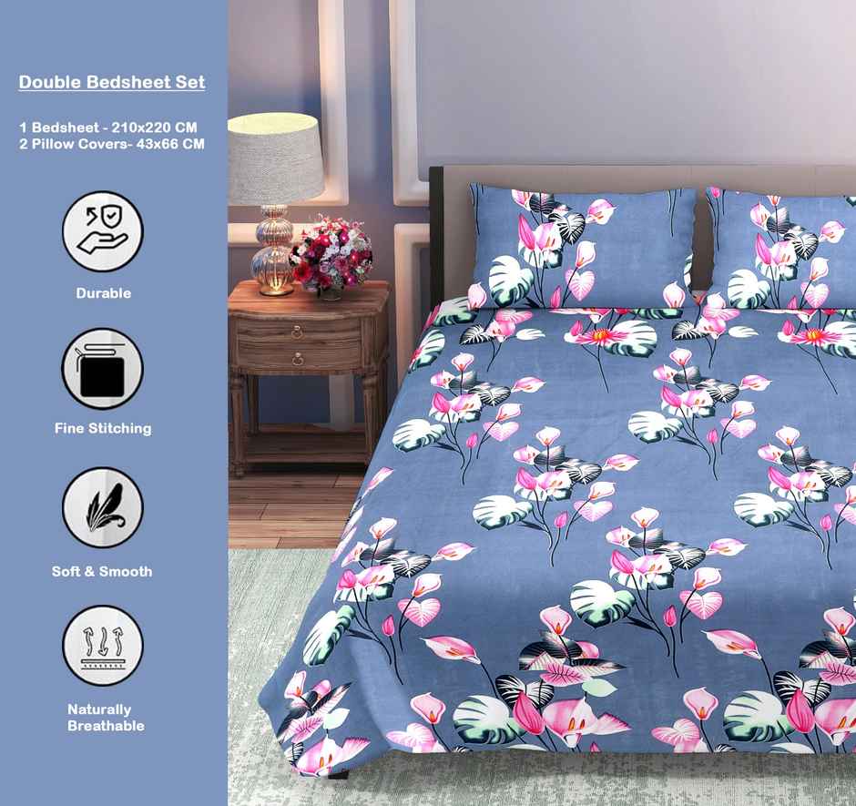Dream Living Double Bedsheet Set | Blue 210 x 220 cm