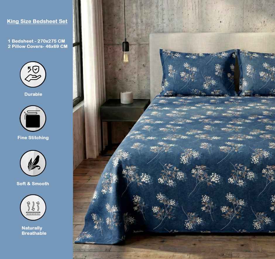 Dream Living 135 GSM King Bedsheet Set |250 x 275 cm| With 2 Pillow Covers