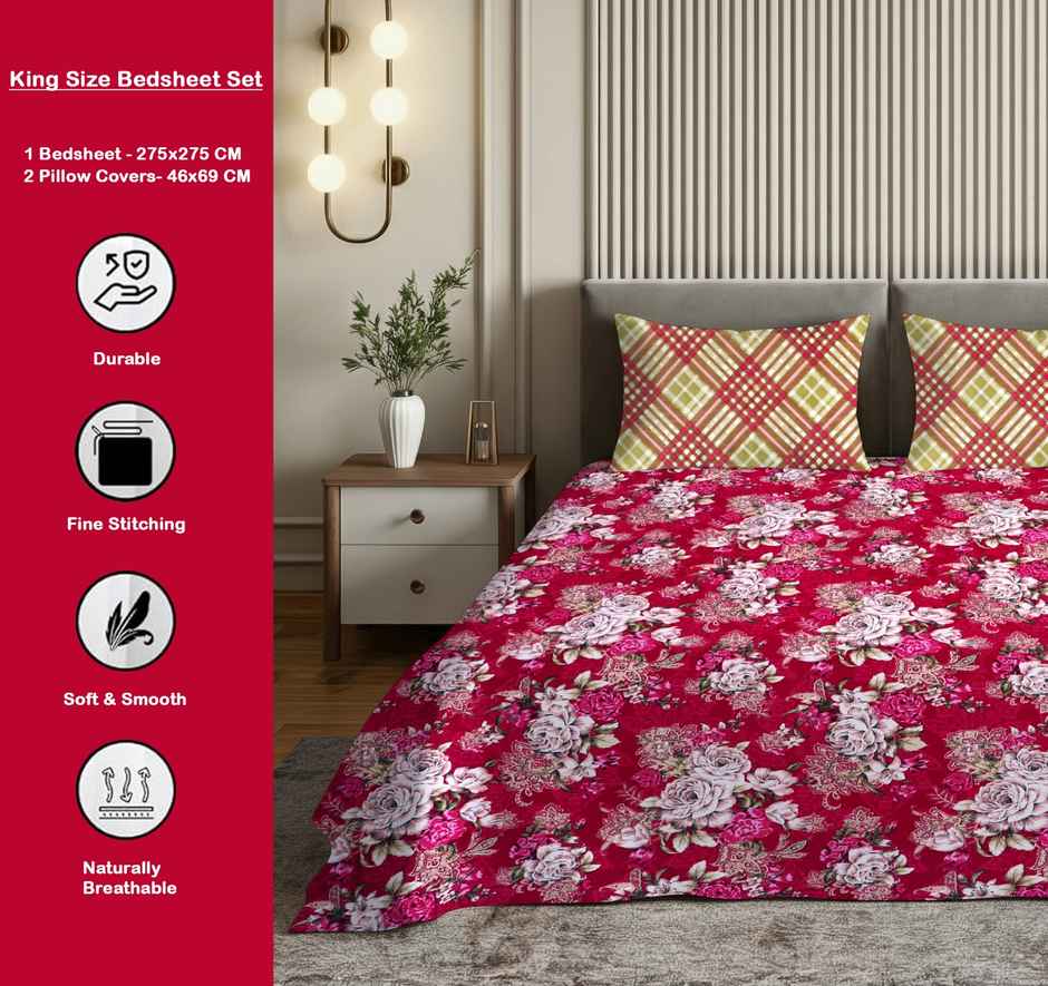 Dream Living 135 GSM King Bedsheet Set |275 x 275 cm| With 2 Pillow Covers