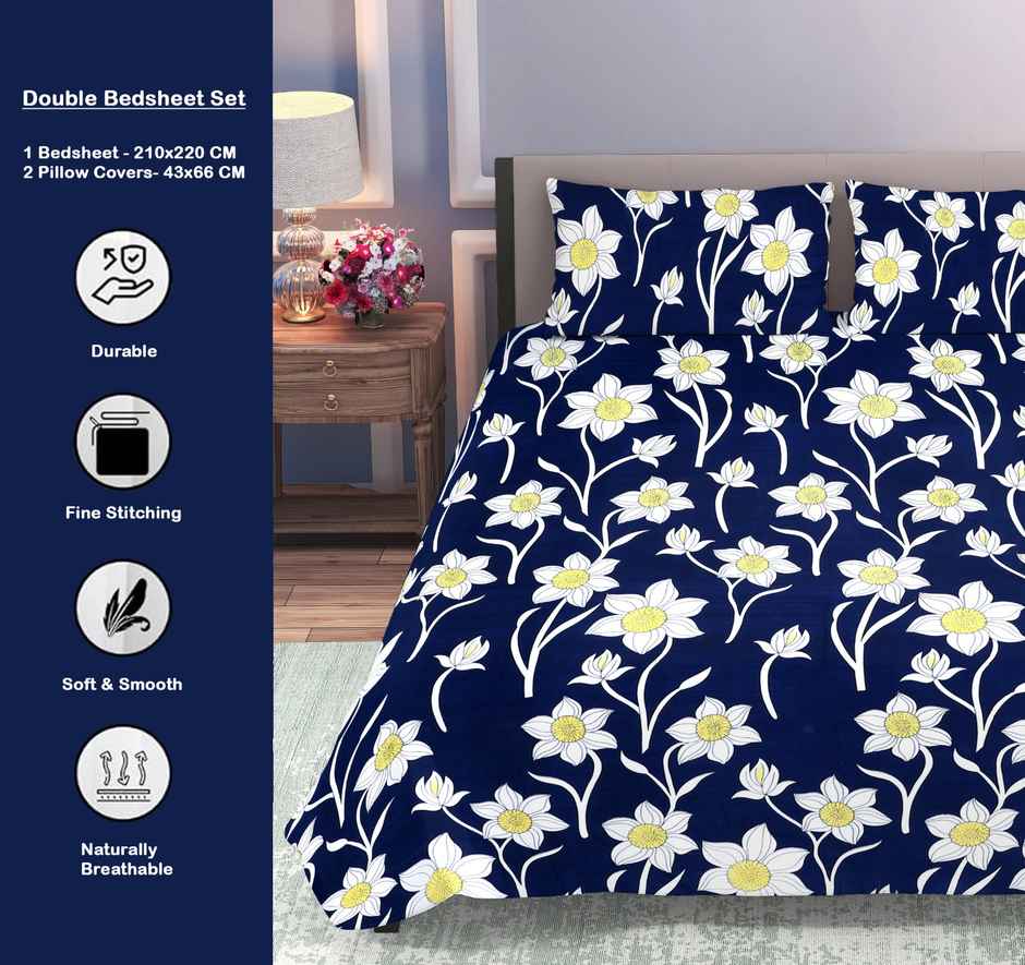 Dream Living Double Bedsheet Set | Navy 210 X 220 cm