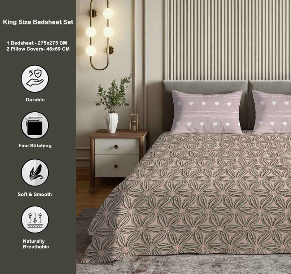 Dream Living 135 GSM King Bedsheet Set |275 x 275 cm| With 2 Pillow Covers