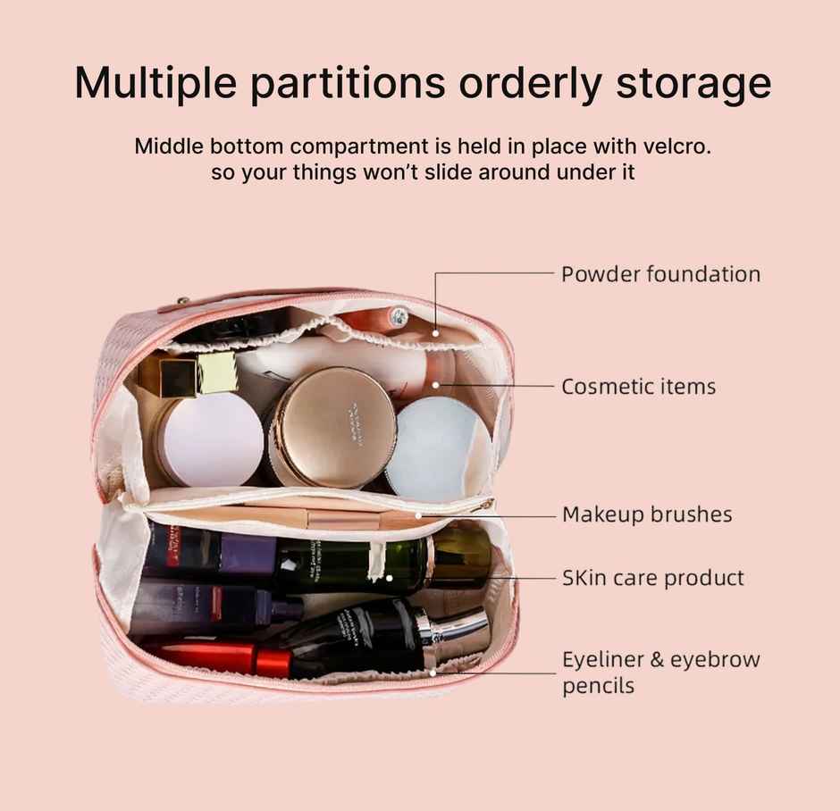 Lazer Travel Cosmetic Makeup Pouches for Women Travel Organizer Bag | Pink