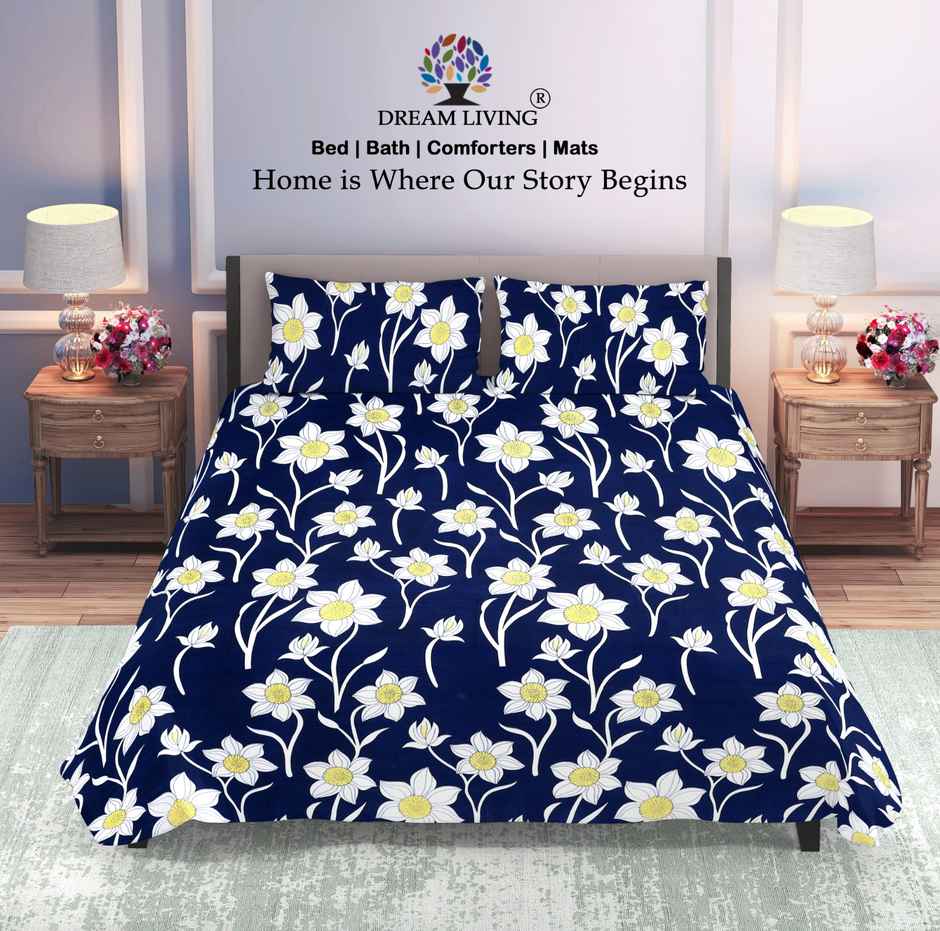 Dream Living Double Bedsheet Set | Navy 210 X 220 cm