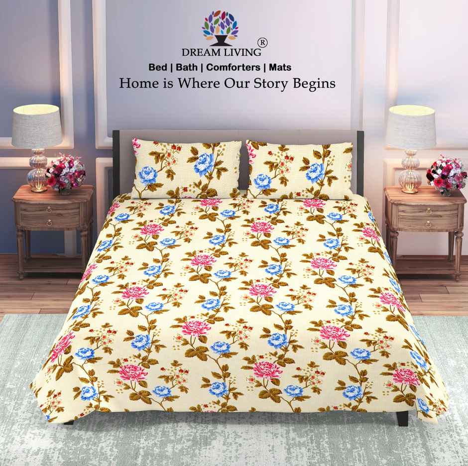 Dream Living Double Bedsheet Set | Cream - 210 x 220 cm