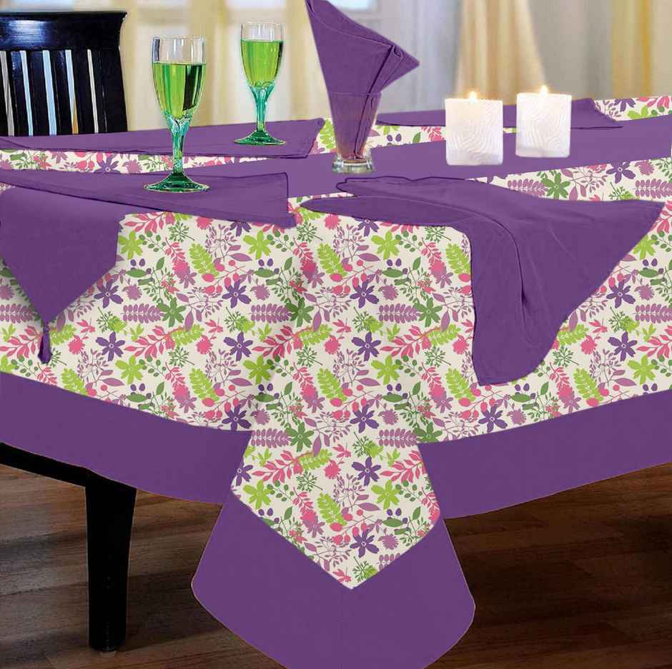 Lushomes Dining Table Set - Purple Rain Printed | 12 Seater | 72 x 120 inch | 12 x 132 inch | Napkins 17 x 17 inch