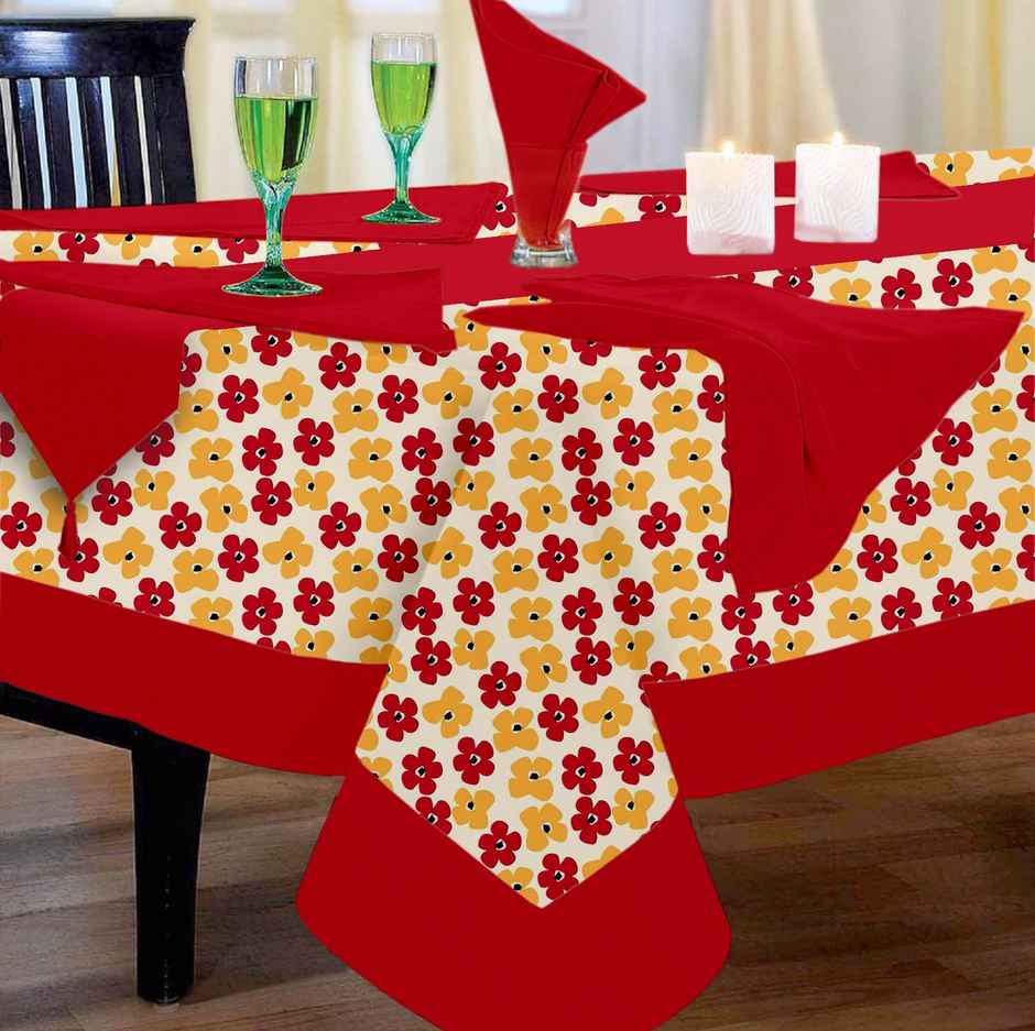 Lushomes Table Cover Set - 6 Seater | Basic | 60 x 90 inch | 12 x 102 inch | 6 Napkins