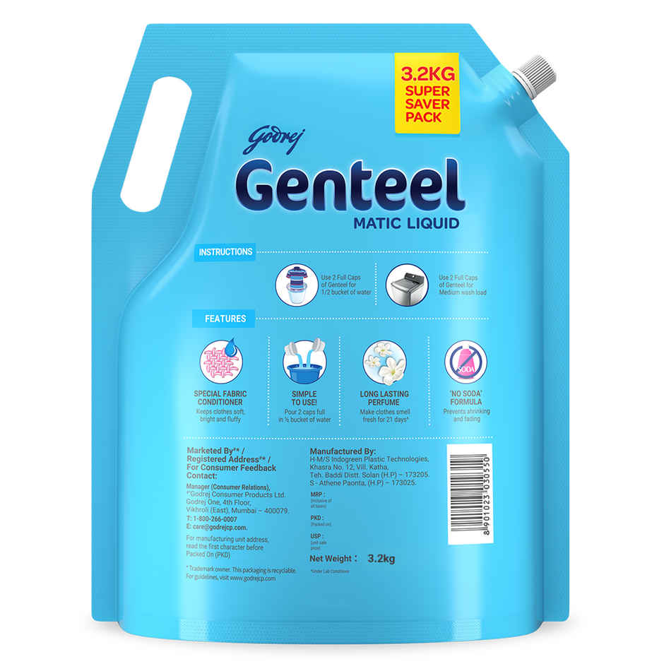 Godrej Genteel Matic Top Load Detergent Liquid Refill Pouch