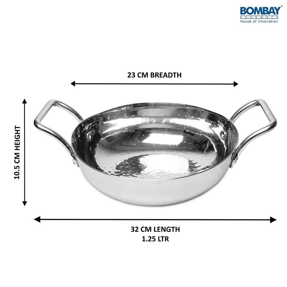 Bombay Kookware Stainless Steel Hammered Kadai 23 Cm