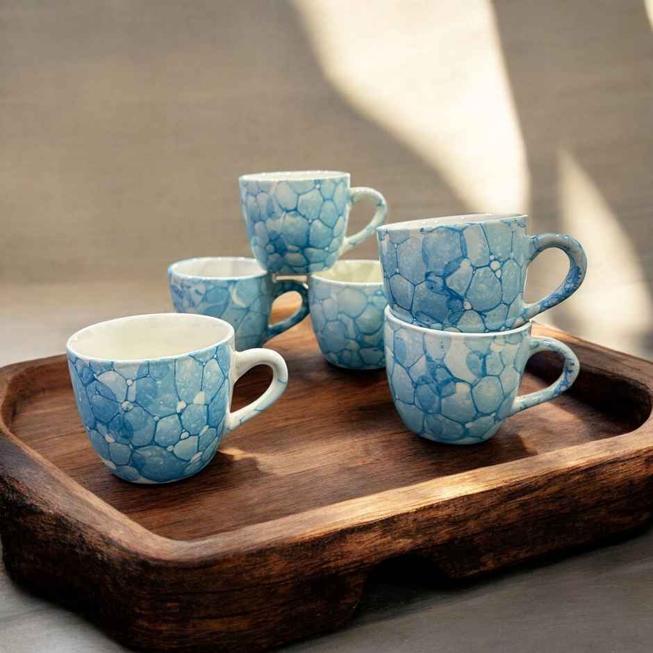 SAFFRON Ceramic Clay Marble Texture Tea and Coffee Cups | Sky Blue