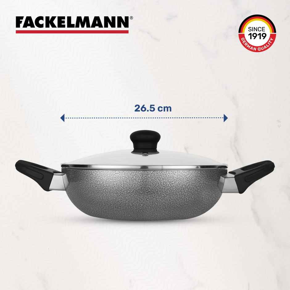 Fackelmann Nonstick Kadai with Glass Lid 26.5 cm Grey