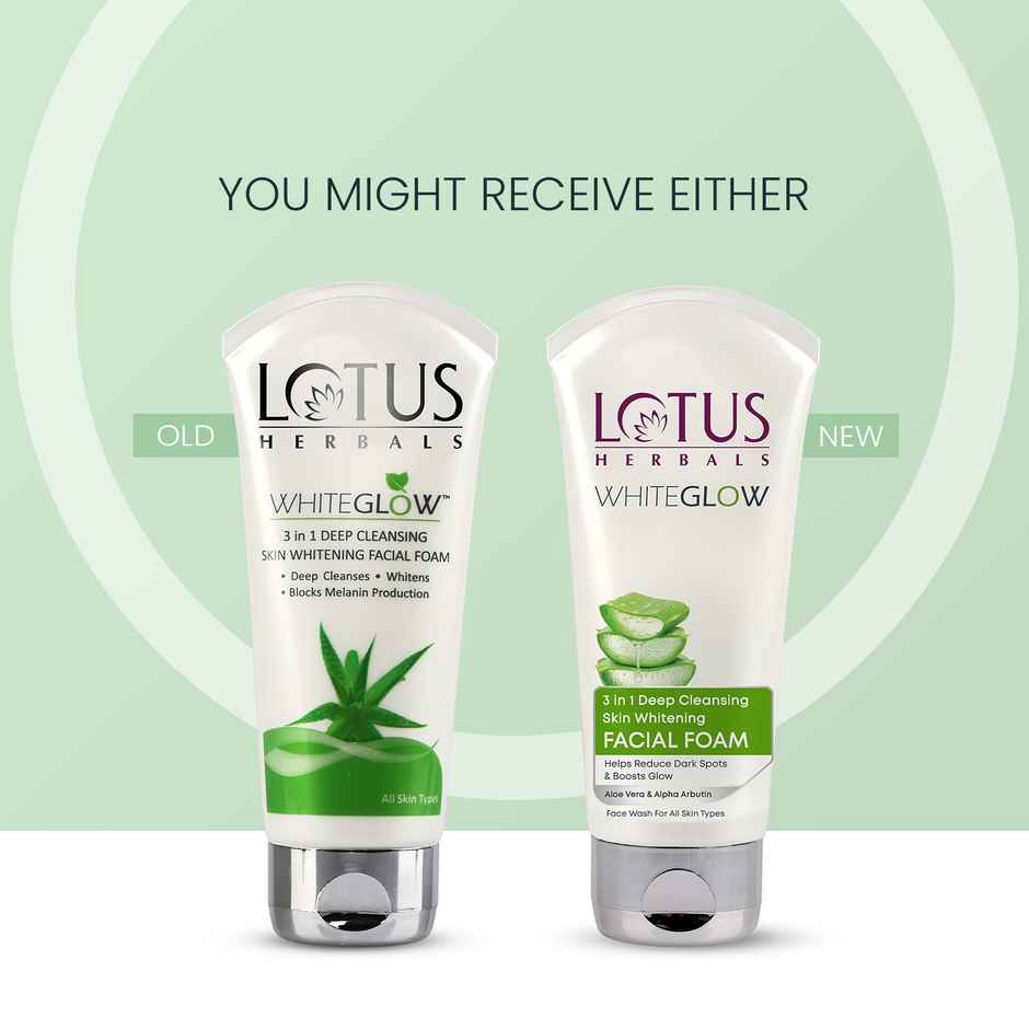 Lotus Herbals Whiteglow 3 In 1 Deep Cleaning Skin Whitening Facial Foam, Chemical Free