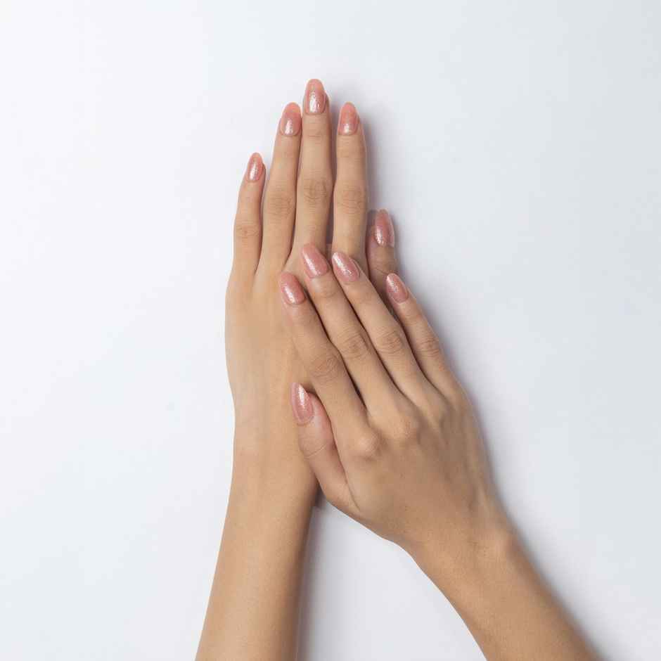 Pep Nails Pink Shimmers Hand Nails | Round | Glossy Glitter Press On Nails | 24 Nail Tips