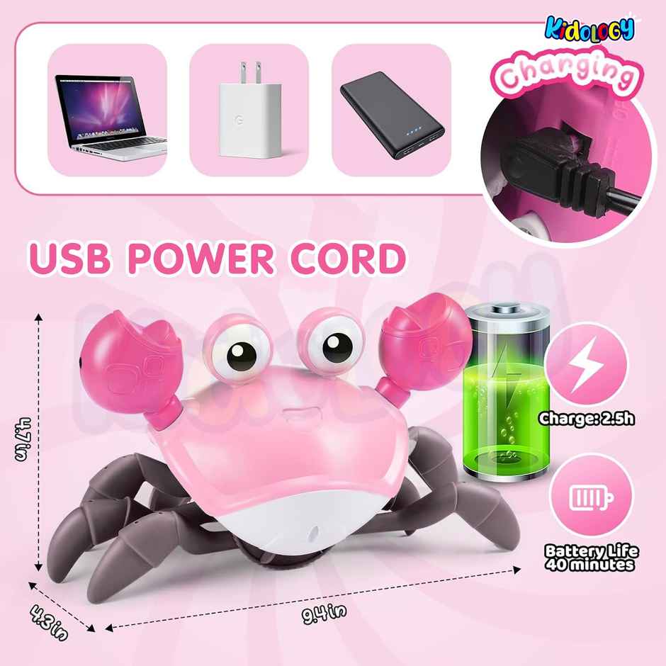 Kidology Crawling Crab Baby Musical Kids Toy with Led Lights & Rechargeable Battery - Assorted